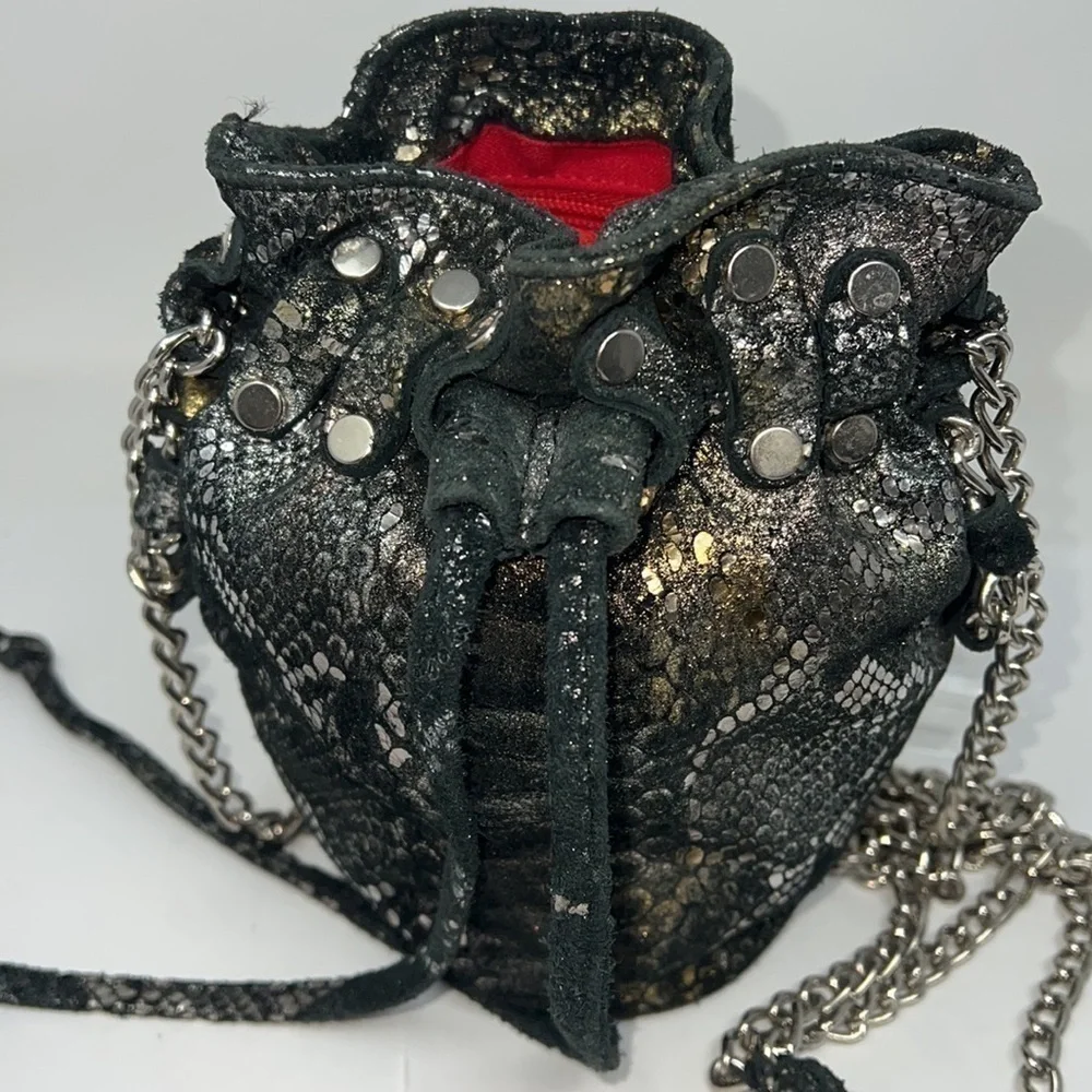 Posse Suede Metallic Drawstring Shoulder Bucket Bag